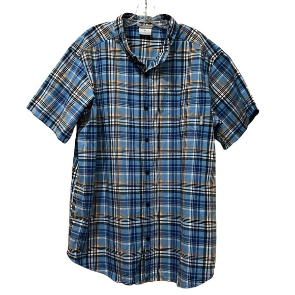 Columbia Men’s XL Blue Plaid Shirt Sleeve Button Down Shirt G3 - Picture 1 of 5